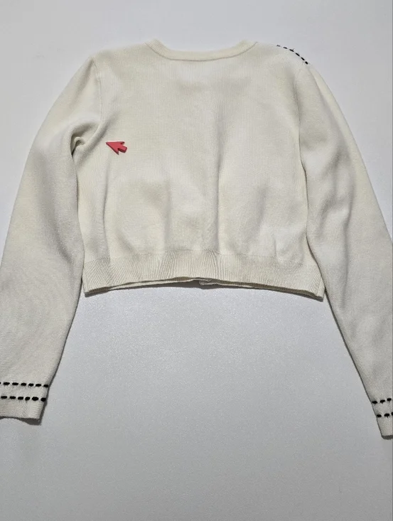 English Factory Stitch Detail Puff Sleeve Cardigan Crew Neck Long Sleeve Size L - Picture 12 of 13